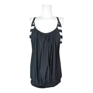 Lebang Manufacturer Women Black Layered-Style Cross Back Tankini with Triangular Briefs Swimsuit Swimwear