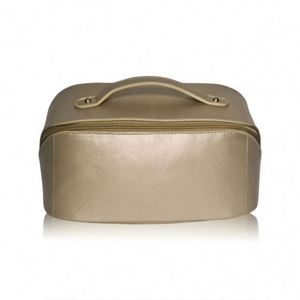 Elegant Golden PU Cosmetic Bag Large Capacity Open Flat Toiletry Bag Portable Travel Makeup <b>Pouch</b> - Product Image 2