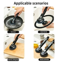 Brosse à vaisselle ergonomique et écologique avec distributeur de savon intégré, style raclette, quatre têtes de brosse supplémentaires, nettoyage liquide en un seul clic