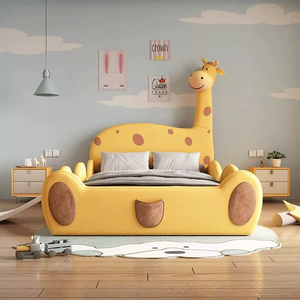 Nouveau lit de girafe de dessin animé moderne en bois massif lit en tissu cadre de lit en bois pour enfants pour meubles de chambre - Product Image 1