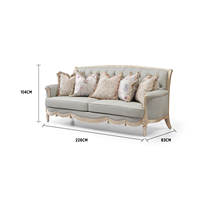 Ensemble de canapés en bois massif sculpté en cuir et tissu de style français, canapé trois places élégant avec accoudoirs pour salon
