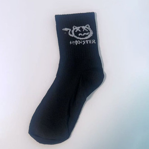 Cartoon Monster Print Crew <b>Socks</b> For Adults White And Black Cotton Casual Wear Spring Season Knitted Breathable Design - Product Image 5