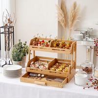 Étagère de rangement en bois à 2 niveaux avec tiroir, présentoir de service pour fruits, pain et légumes