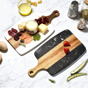 Planche à découper et à charcuterie rectangulaire en bois et marbre, double face, tendance été 2026, pour cuisine domestique - Product Image 6