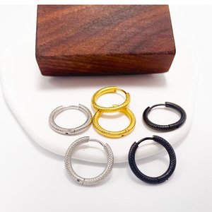Textured Stainless Steel Huggie <b>Hoop</b> <b>Earrings</b> | PVD 18K GolD Plated With <b>Hinge</b> Closure | Waterproof,Hypoallergenic & Non-Fading - Product Image 4