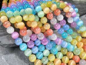 Perles rondes lisses en sélénite naturelle colorée 6mm 8mm 10mm 12mm, perles de pierres précieuses en vrac pour la fabrication de bijoux, vente en gros - Product Image 6
