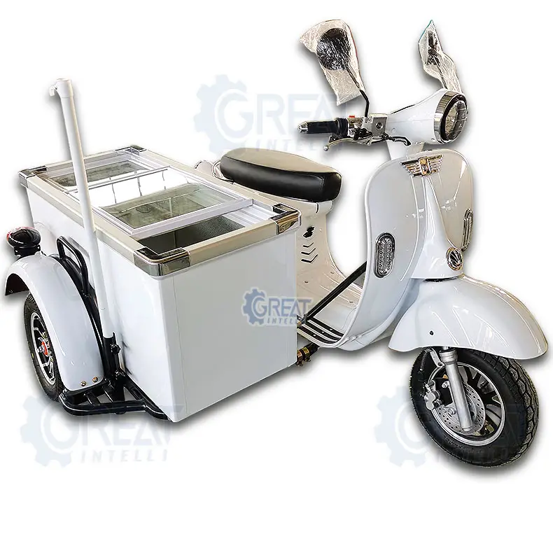 Mini Ice cream truck selling car show case Cool cycles franchising box food delivery motorcycle food cart