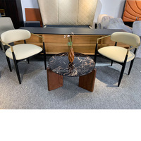Table basse moderne en bois avec dessus en marbre rond de luxe en pierre blanche noire de designer Wabi Sabi