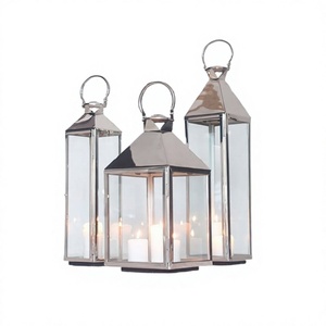Metal And Glass Silver Color Hanging <b>Lantern</b> Set Of 3 Different Size Hanging <b>Lantern</b> For Home Hotel Decor - Product Image 1