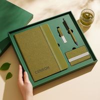 Set de Regalo de Papelería Ecológica de Lujo con Logotipo Personalizado, Cuaderno de Corcho con Impresión Serigráfica, Bolígrafo, Porta Tarjetas USB para el Día de la Tierra
