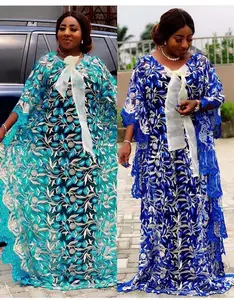 2022高品质非洲蕾丝连衣裙款式女装加大码连衣裙休闲Abaya透明层连衣裙