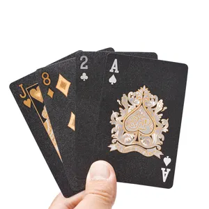 Atacado Personalizado preto e ouro jogando cartas PVC Plástico Impermeável jogando cartão bicicleta com baralho jogando cartão Logotipo Personalizado