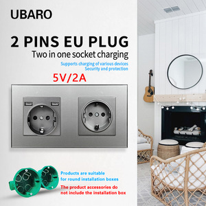 European Standard Double Socket 16A 250V With <b>Usb</b> Port 5V 2A For Mobile Charging Tempered Glass Panel - Product Image 4