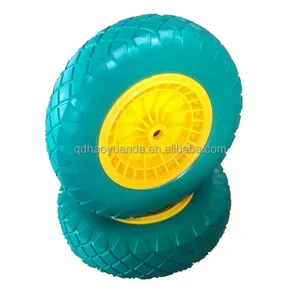 16 inch tubeless wheelbarrow color PU foam wheel with plastic Rim no air solid wheel puncture-proof tyre 4.00-8 barrow wheel