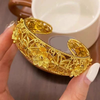 Bracelet doré pour femme, chaîne délicate ajourée en filigrane avec motifs floraux sculptés, bijoux de mode orientale luxueux