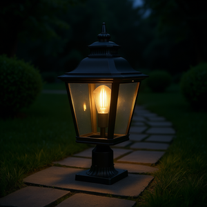 Lámpara de Poste para Exteriores Elegante de 21 Pulgadas de Alto, Lámpara de Pilar de Aluminio Negro Vintage con Vidrio Transparente, Modelo de Iluminación para Caminos de Jardín - Product Image 2