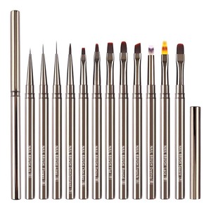 Ensemble de pinceaux à ongles en métal personnalisé avec manche et embout plissé 6mm 9mm 12mm, pour liner, plat, ovale, rond, gel, ombré, pinceau universel pour manucure - Product Image 1