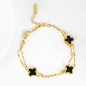 กำไลข้อมือรูปโคลเวอร์เรียบง่าย ทำจากสแตนเลสสตีล 18K สำหรับเด็กผู้หญิง สีดำ  สร้อยข้อมือสำหรับผู้หญิง - Product Image 1