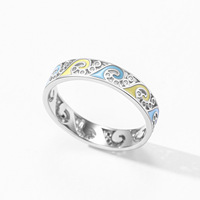 Bague ouverte Mylove personnalisée en argent sterling 925 plaqué rhodium avec émail pastel et motif filigrané en forme de vague ajourée – Vente en gros