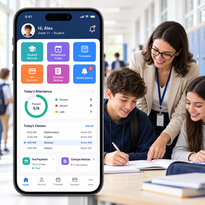 แอปพลิเคชันจัดการสถานศึกษาที่เชื่อถือได้สำหรับ IOS และ Android พร้อมบันทึกข้อมูลนักเรียน บันทึกการเข้าเรียน ตารางเวลาเรียน LionCreate - Product Image 1