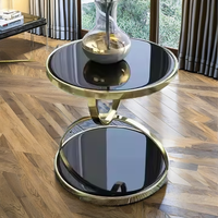 Table basse ronde en acier inoxydable doré au design moderne avec plateau en verre Mobilier de salon pour la maison avec panneau en bois