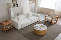 Table basse Voxhome moderne en bois plaqué sculpté en 3D, design élégant avec panneau rond en marbre, style bois, meubles de maison