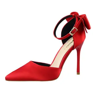 Summer Red Women Stiletto High Heels Sandals Slip On Bowknot Slingback Ladies Dress Shoes