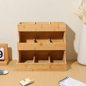 Bamboo Storage <b>Box</b> 27x17x24.5cm Three Tier Multi Compartment For Tea Coffee <b>Milk</b> Tea Shop Organizing Rack - Product Image 1