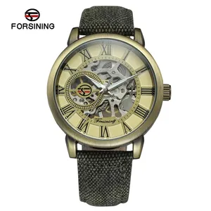 Forsining Đồng hồ cơ thể thao Bộ Xương Thiết kế thời trang hoài cổ Đồng hồ đeo tay phát sáng cho Nam Đồng hồ đeo tay dây da Quà Tặng