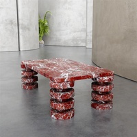 Ensemble table basse en pierre de marbre Rosso Levanto moderne aiguisé