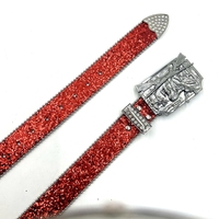 Ceinture tendance en PU avec boucle plate, extrémité en alliage métallique, style western, pour cowgirl et cowboy, ornée de cristaux, strass et paillettes, largeur 3,8 cm, brillante et personnalisable