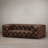 Style américain Vintage Industrial Loft Oil Wax Leather Sofa Full Cowhide Small Pull Buttons for Three-Seater Living Room Small