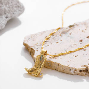 Waterproof Non Tarnish <b>Jewelry</b> 316L Stainless Steel Base 14k 18k PVD Gold Plated Charm Zircon Cowboy <b>Boot</b> Necklace for Women - Product Image 2