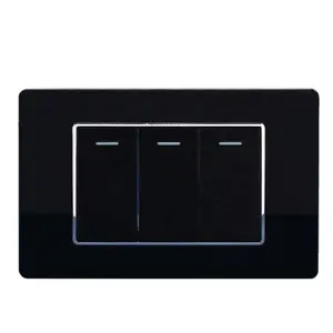 110 V 220 V elektrischer Wandlicht-Schalter Gold schwarz weiß grau Glasrahmen 3-Gang-Schalter für USA