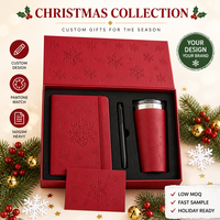Carnet A5 personnalisé en papier gaufré rouge vif avec logo, reliure cousue, 80 feuilles, stylo, gobelet et boîte à cartes