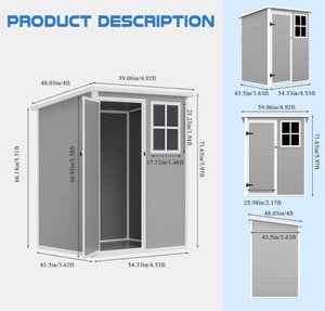 <span class=keywords><strong>Caseta</strong></span> de Almacenamiento Exterior de Resina para Jardín, con Techo Inclinado y Base Reforzada, de Plástico Gris con Puerta con Cerradura para Patio Trasero - Product Image 3