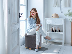 Venda Direta Da Fábrica 45cm Rodada Almofada De Linho Assento Otomano Armazenamento Stool Box, Footstool Bag com Tampa Cadeira - Product Image 4