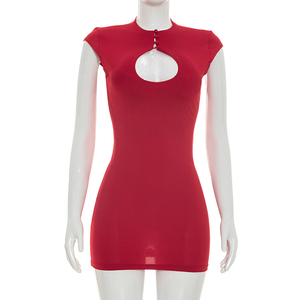 Viviblook J26DS206 Vestidos de Verano para Mujer, Nuevo Diseño Casual sin Mangas con Abertura en el Pecho, Mini Vestido Ajustado de Color Sólido - Product Image 1
