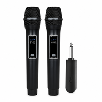 Mikrofon Dinamis Nirkabel UHF Genggam Ganda Peredam Kebisingan Sistem Mikrofon Karaoke Portabel Baterai Isi Ulang Android