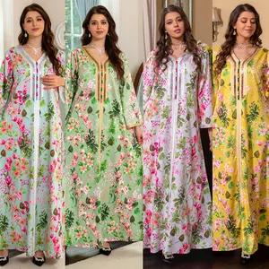 Floral robes muslim women kaftan caftan casual Turkish Modest Woman Prom hijab Abaya Dubai Malaysian Evening Dress