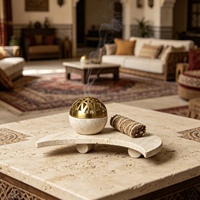 Ensemble de brûleurs d'encens de luxe en travertin, brûleur de Bakhoor en pierre naturelle, plateau, ensemble Mubkhar arabe pour la décoration de la maison pendant le Ramadan
