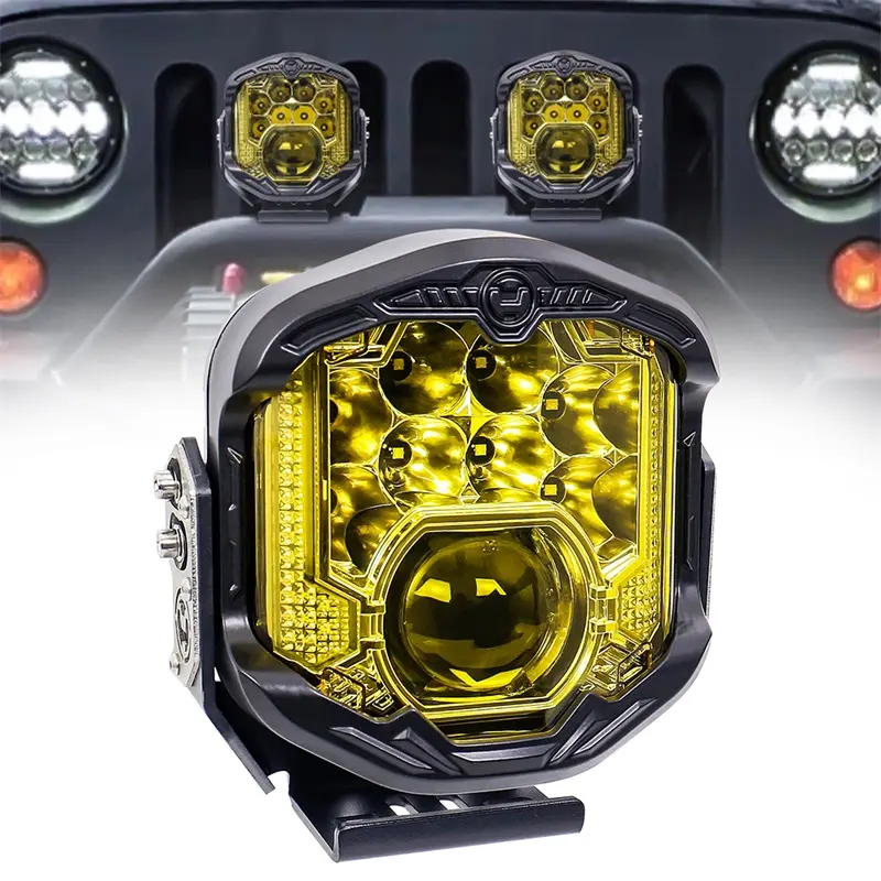 OVOVS 95W LED Off Road Light with Laser Light 10800LM Yellow Lens 7 inch LED Driving Work Light for Pickup Truck 4x4