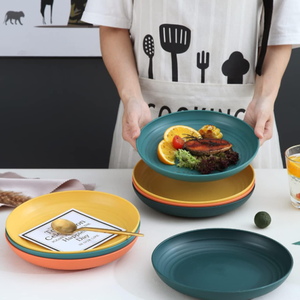 Ensemble <span class=keywords><strong>de</strong></span> <span class=keywords><strong>8</strong></span> <span class=keywords><strong>assiettes</strong></span> à dîner en plastique incassables <span class=keywords><strong>de</strong></span> 9 pouces <span class=keywords><strong>de</strong></span> profondeur, allant au micro-ondes et au lave-vaisselle, design en paille <span class=keywords><strong>de</strong></span> blé pour la cuisine des enfants - Product Image 2