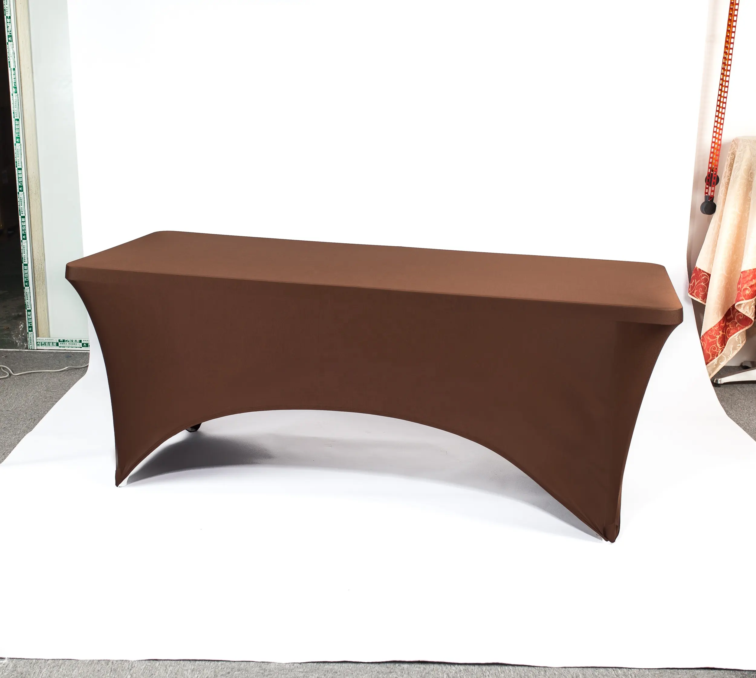 6ft Rectangular Brown Tablecloth Spandex Tablecloths Fitted Stretch Polyester Table Cover For Wedding Banquet Party