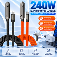 Câble de charge et de données Type-C 2-en-1, sortie haute puissance 240W, design incurvé pour l'e-sport, support de téléphone portable pour le jeu