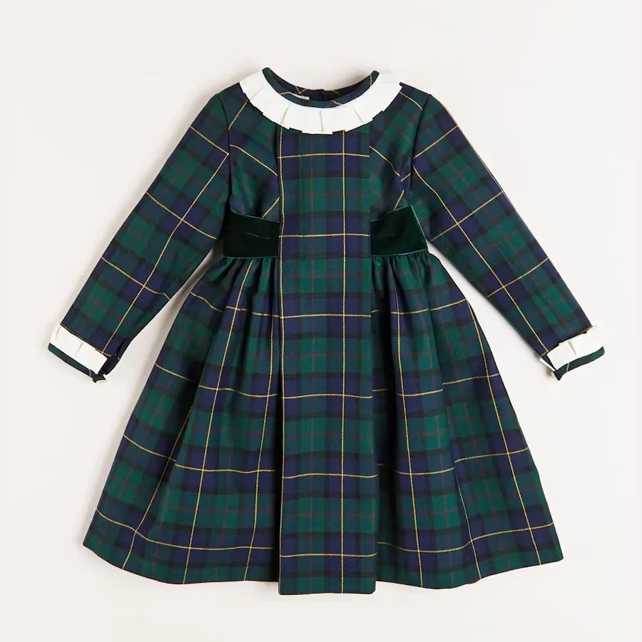 Tartan Dress Knee-Length Plaid Girls Clothing Set