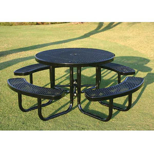 Mesa de picnic redonda de acero para exteriores y Banco, muebles de exterior, mesa de comedor de metal, mesa de café para patio público con orificio para sombrilla - Product Image 6