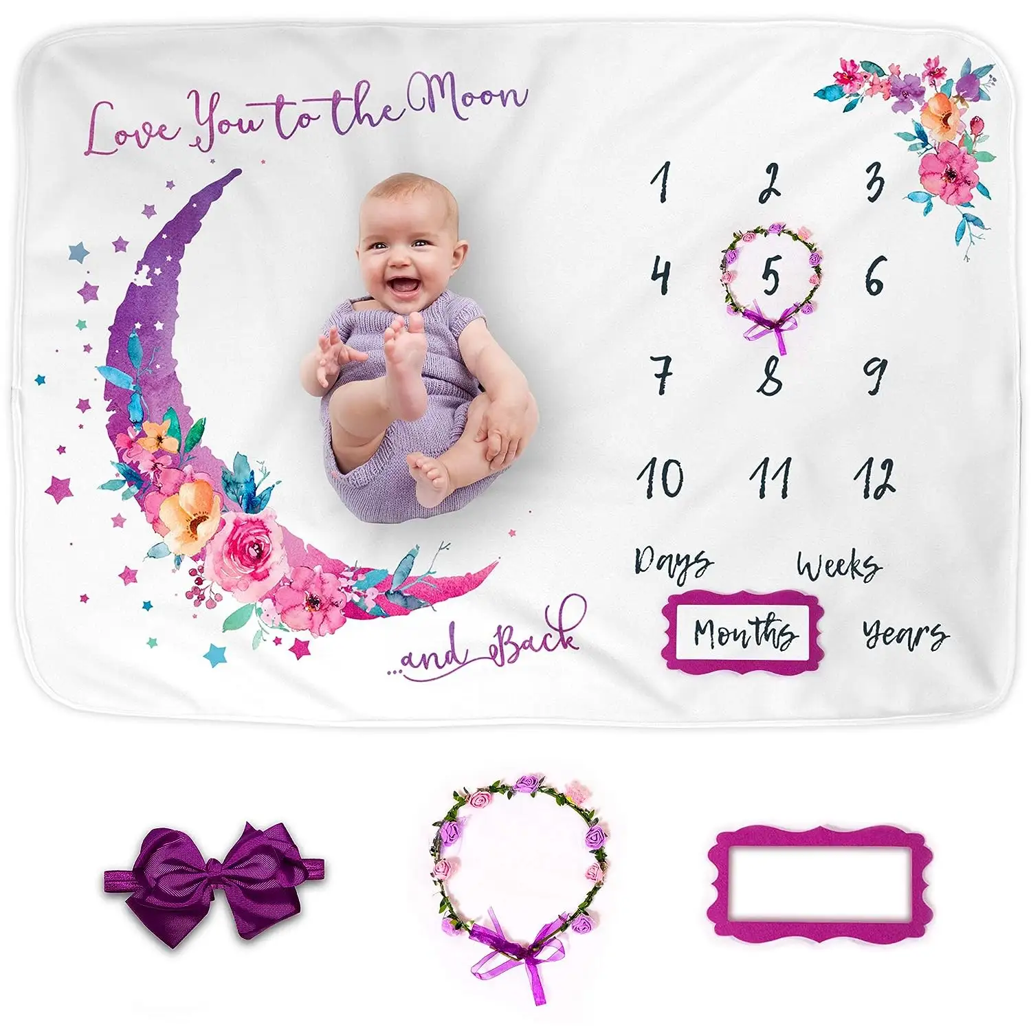 بيع بالجملة مخصص صور فوتوغرافية دعامة نمو الرضع الشهرية بطانية طفل معلما لحديثي الولادة