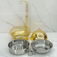 Réchaud à alcool 8L Or/Argent avec couvercle rond suspendu, en acier inoxydable, pour buffet d'hôtel et restaurant