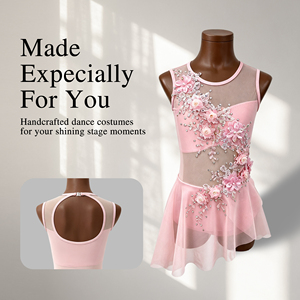 Traje de Danza Lírica Floral Personalizado sin Mangas con Malla para Niñas, Vestido de Ballet Lírico para Competición, Ropa de Danza Contemporánea para Espectáculos - Product Image 1